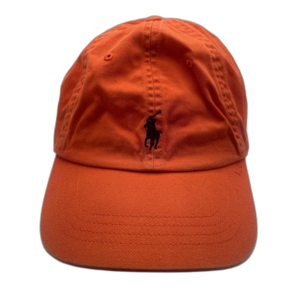 Vintage Polo Ralph Lauren Men Hat Leather Strap Orange Black Pony One Size Prep